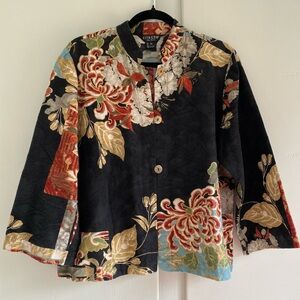 Citron Santa Monica Art-To-Wear Short Kimono Style Silk Blend Floral Blazer XL